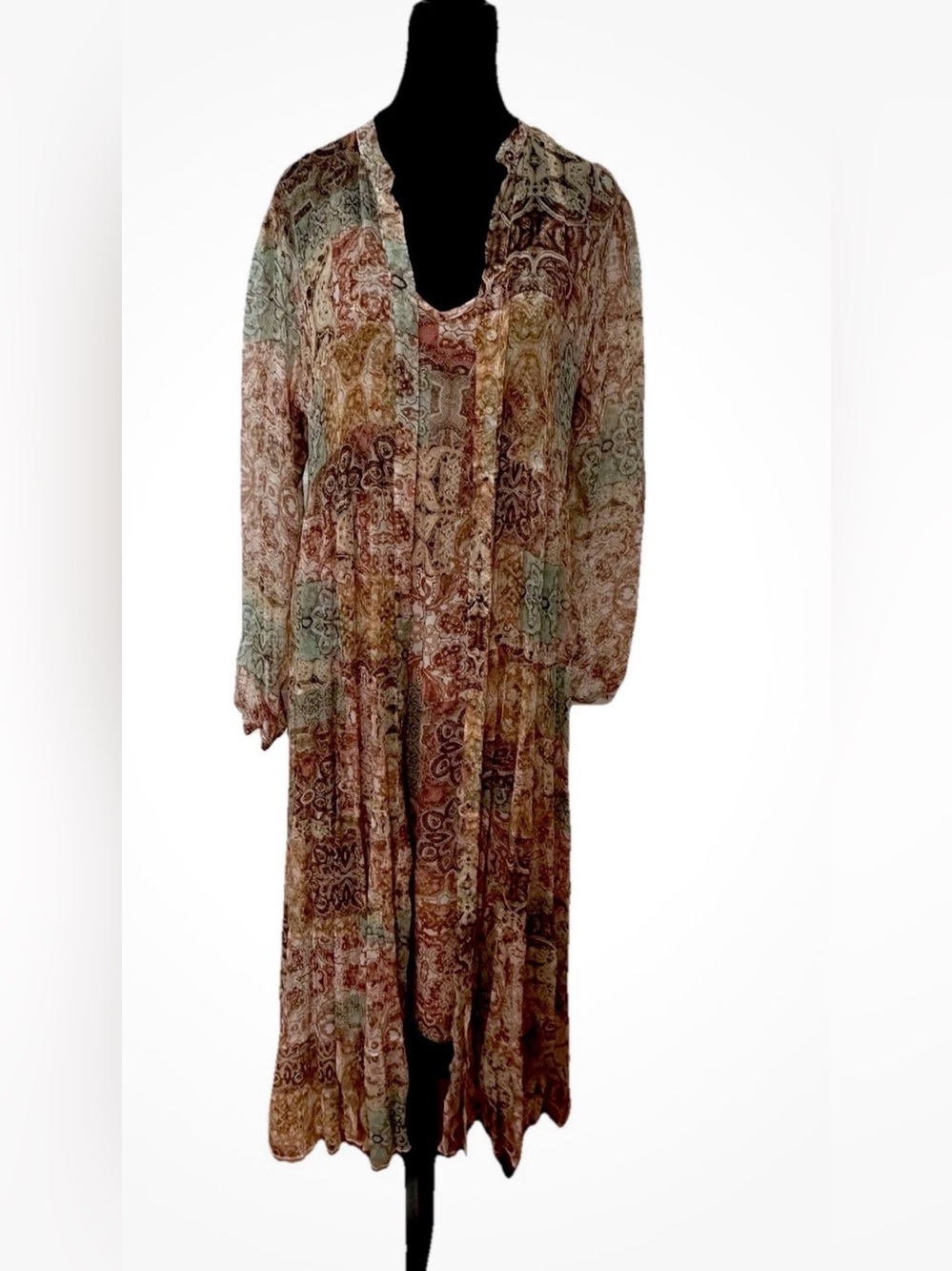 Johnny Was Tank Midi Dress With Matching Sheer Silk Duster Size Small